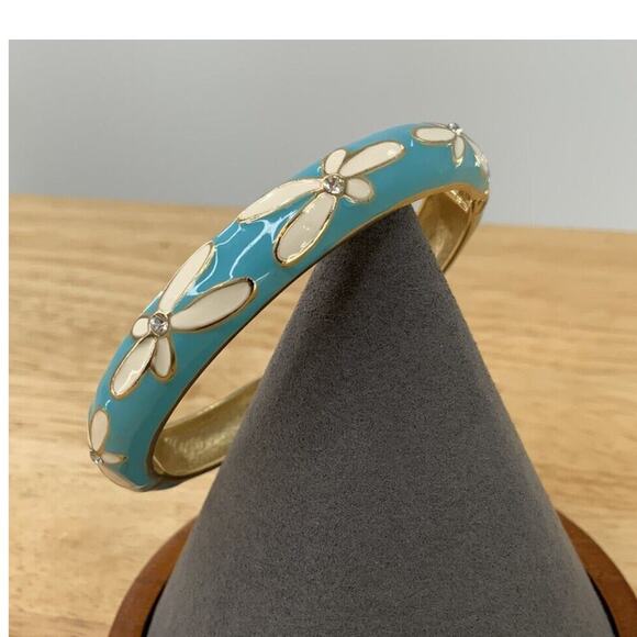 Vintage Style Blue Turquoise Aqua and Gold Rhinestone Bangle Fashion Jewelry - Picture 10 of 12